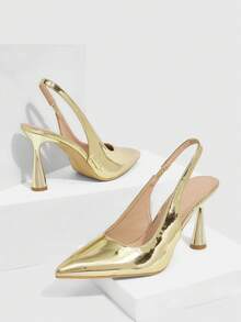 CUCCOO SZL Pointed Toe Thin Heel Strap Gold Sexy Women's High Heel Pumps For Christmas Spring Shoes - Gold - View 7