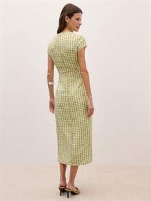 Nöista Summer Casual Plaid Side Button Slit Dress - Green - View 2