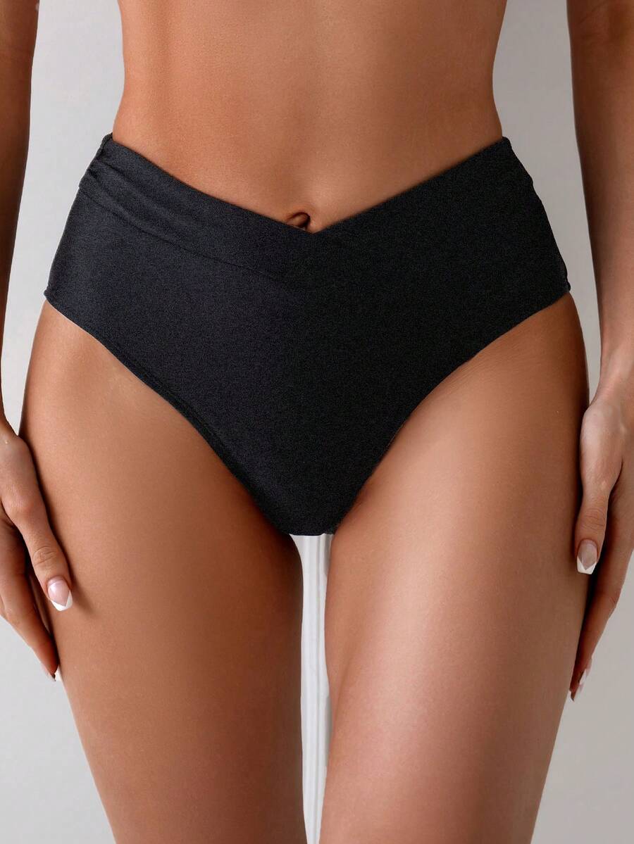 Swim Basics 女士纯色泳裤，适合海滩/度假穿着，女士泳装下装，全包臀比基尼下装，低腰全包臀泳裤，黑色无缝内裤，女士高腰比基尼，女士泳装，收腹泳裤，夏季黑色内裤，黑色泳裤，全包臀泳裤，收腹泳衣，黑色内裤，黑色比基尼下装，女士泳裤，高腰比基尼下装