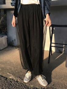FRIFUL 女士网纱蕾丝休闲百搭日常裤 - 黑色 - 查看 6