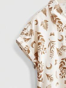 ROMWE Goth Áo sơ mi nữ in họa tiết toàn thân, cài một hàng khuy, kiểu dáng thường ngày, đa năng. - Nhiều màu - Xem 4