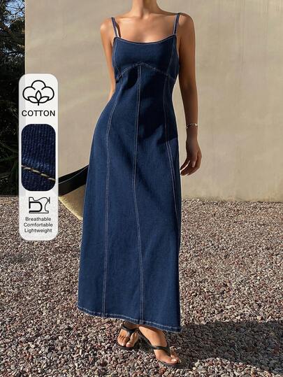 DAZY Women's Casual Solid Color Sleeveless Denim Dress, Summer Dress