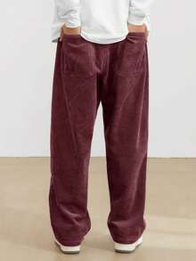 Manfinity Hypemode Loose Fit Men's Letter Patched Corduroy Pants - Burgundy - View 2