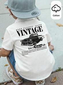 SHEIN Baby Boy Girl Casual Loose Fit Short Sleeve White Shirt,Funny Graphic Cars Print Summer Vacation Top Suitable For Spring,Daily Wear,Travel - White - View 8