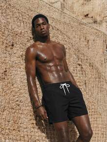 ZELFYO Quần short đi biển nam cạp rút màu trơn dáng rộng thoải mái Quần short đi biển nam Quần áo đi biển nam Quần bơi nam Quần áo đi biển nam Quần áo đi biển dài nam - màu đen - Xem 6