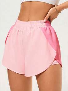 SHEIN Dewbera Quần short nữ dáng rộng, thoải mái, có lớp lót và túi, thiết kế phối màu hồng pastel, phù hợp cho mặc hàng ngày, chạy bộ, yoga, tập gym, tennis, golf, đạp xe. - Hồng - Xem 5