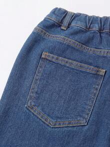 Sparklyn Quần jeans ống đứng rách rưới thêu hoa dành cho bé gái tuổi teen, quần denim mùa hè. - Rửa nhẹ - Xem 8