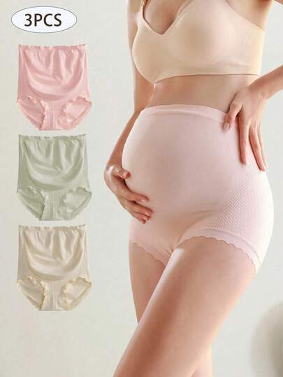 Set de 3 pantaletas de maternidad, diseño de cintura alta, suaves y elásticas, multicolor, para embarazadas,Braguitas premamá