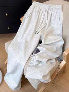 Resyla Retro American Y2K Style Minimalist Women Sweatpants - Light Grey - View 1