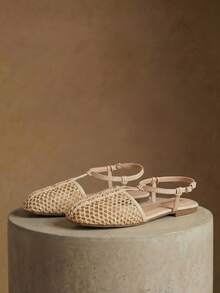 Styleloop 女士鞋履 假日风编织鞋 面条带女士平底鞋 假日风穿搭 波西米亚风穿搭 美式复古风 波西米亚风 西部风 音乐节穿搭 派对穿搭 平底女鞋 - 杏色 - 查看 1