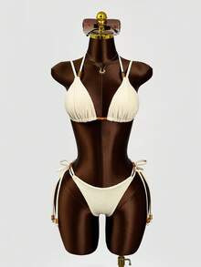 SHEIN Swim Mod 2pcs Women's Beaded Bikini Set, Elegant Beach Swimwear For Spring/Summer 2026 Vacation - Apricot - View 3