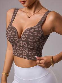 Dewbera Seamless Leopard Print Sports Bra Camisole - Multicolor - View 5