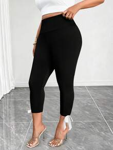 Elenzga Quần legging lửng cạp cao màu trơn dành cho nữ cỡ lớn, kiểu dáng thường ngày, đa năng. - Nhiều màu - Xem 8