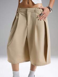 LYSMO 2026 New Arrive Minimalism Spring/Summer Women's Solid Color Pleated Loose Casual Bermuda Shorts Women's Trousers Summer Women's Work Clothes For The Office Working Pants For Women Work Pants Wrap Around Pants - Khaki - View 3