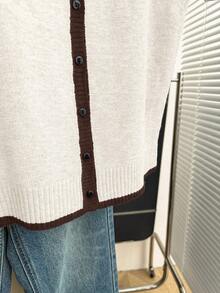 Franclia Brown Stripe Summer Elegant Tea Party Office Women's Knit Vest Minimalist Round Neck Sleeveless Top With Polka Dot Paisley Patchwork Contrast Trim - Multicolor - View 6