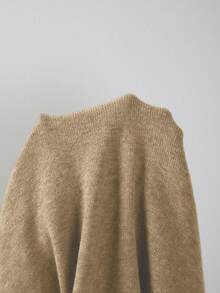SHEIN Franclia 2-Piece Gray Knit Outfit, Sleeveless Vest And Wide-Leg Pants, Canvas Underarm Bag, Minimalist Artistic Style, Soft Knit Fabric, Relaxed Wide-Leg Pants, Korean Casual Vibe, Simple Commute Outfit, Everyday Wear, Effortless Matching, Slimming, Color Blocking Details For Refined Look, Ladies Sweater Two-Piece Set - Camel - View 8
