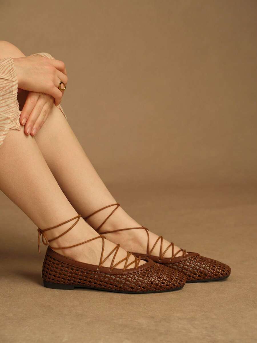 Rosivie 女士方头系带休闲时尚凉鞋 - 棕色 - 查看 1