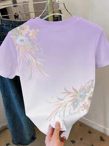 Áo thun ngắn tay in họa tiết hoa ombre phong cách thường ngày, thích hợp cho mùa hè. - Nhiều màu - Xem 2