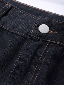 Dazy Tall 女士宽松喇叭牛仔裤，带口袋，休闲都市风 - 深色水洗藍 - 查看 3