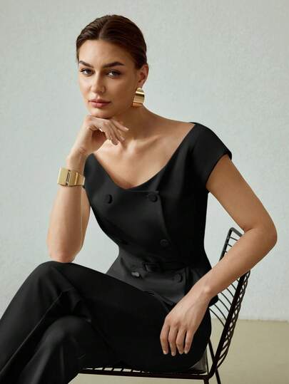 MOTF PREMIUM ELEGANTE Y ELEGANTE TOP PEPLUM DE DOBLE BOTONADURA