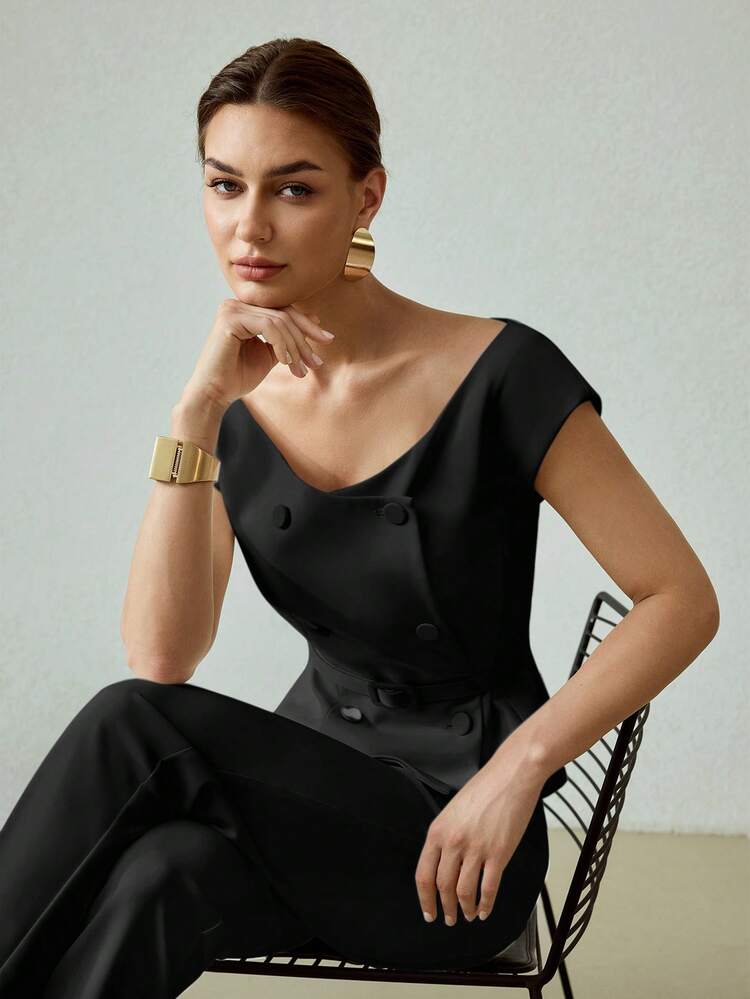ELEGANT FASHIONABLE DOUBLE-BREASTED PEPLUM TOP