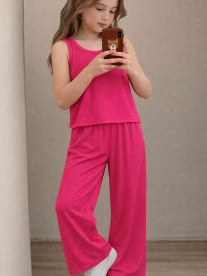 Conjunto infantil para niña blusa sin mangas y pantalón amplio casual cómodo