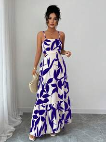 Rafferiza Petite Đầm nữ thanh lịch in hoa với dây đeo mảnh. - Màu xanh lam - Xem 3