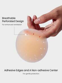 GLOWMODE 1 Pack Silicone Thin Seamless Adhesive Edge Non-Adhesive Center Reusable Nipple Covers Pasties Daily Casual Wear - Vanilla - View 3