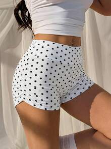 SHEIN EZwear Women's Casual Polka Dot Print Leggings, Summer - White - View 6