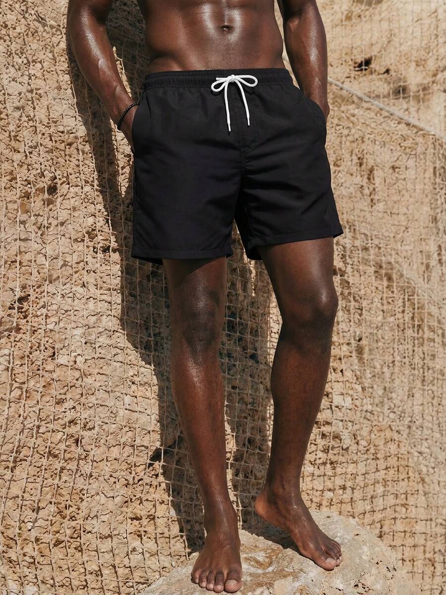 ZELFYO Quần short đi biển nam cạp rút màu trơn dáng rộng thoải mái Quần short đi biển nam Quần áo đi biển nam Quần bơi nam Quần áo đi biển nam Quần áo đi biển dài nam - màu đen - Xem 1