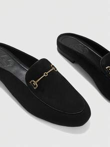 CUCCOO BIZCHIC Women Shoes Black Suede Metal Decoration Round Toe Flat Bottom Daily Versatile Commuter Closed Toe - Black - View 3