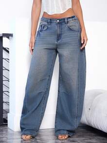 Denimoi Jeans anchos y sueltos con bolsillos, versátiles y casuales para mujer - Azul - Ver 4