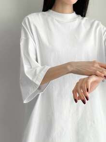Dazy Tall Tall Women's Loose Fit Round Neck Short Sleeve Casual T-Shirt, City Style - White - View 4