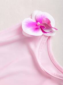 Sweetra French Romantic Pink Floral Asymmetrical Shoulder Tie-Up Bodycon Ruched Slim Fit Versatile Sexy Lady Dress - Pink - View 6