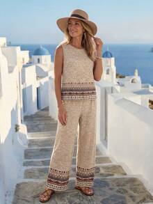 EMERY ROSE Bộ đồ hai mảnh phong cách retro dành cho nữ: áo không tay cổ tròn và quần dài. - Nhiều màu - Xem 4