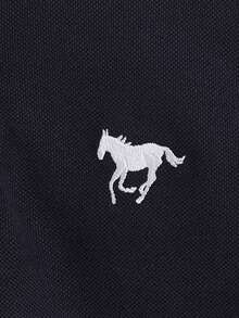 SHEIN 青少年男童休闲百搭通勤短袖Polo衫，绣有马刺图案 - 黑色 - 查看 4