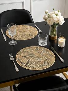 1-8pcs Simple Gold PVC Placemats, Washable, Easy To Clean, Wipe-Clean, Non-Slip, Dining Table Mats, Sweet Reverie, Elegant Placemats, Tabletop Setting, Kitchen Dining Mat, Holiday Wedding Decor - Multicolor - View 4