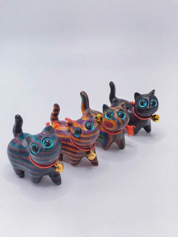 1PC Handmade Wooden Carving Bell Cat Figurine Home Decor Office Desk Ornament Cute Kitty Gift For Cat Lovers Room Decor Kitchen Decor Christmas Decor Party Decor Decorative Crafts Desk Ornaments Table Decorative Ornaments Party Gift Christmas Gift