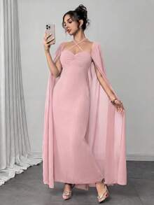 Modelyn 女士性感修身褶裥喇叭连衣裙 - 粉色 - 查看 3