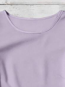 SHEIN LUNE 女士纯色圆领褶皱休闲百搭日常衬衫 - 彩色 - 查看 4