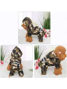 1件迷彩宠物狗雨衣，狗狗雨衣，涤纶材质，防水带帽，带反光条，四脚设计，带牵引绳孔，适合小型、中型和大型犬 - 彩色 - 查看 4