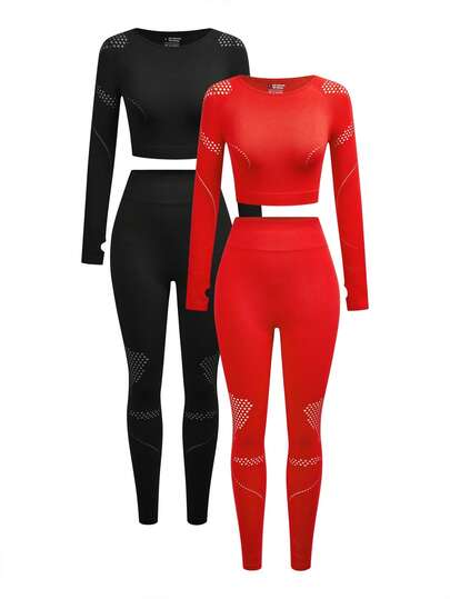 Menodora SHEIN Sport 女士插肩袖长袖T恤和紧身裤运动套装