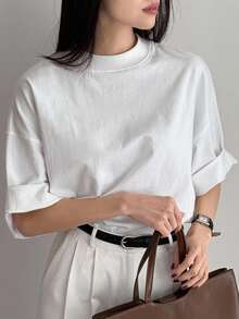 Dazy Tall Tall Women's Loose Fit Round Neck Short Sleeve Casual T-Shirt, City Style - White - View 10
