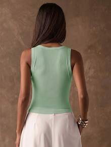 SHEIN BAE Top de tirantes ajustado de unicolor con diseño de tachuelas para mujer - verde menta - Ver 2