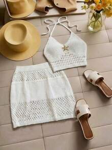 Pariaura 新款夏季海滩度假波西米亚休闲日常慵懒周末复古放松高端氛围百搭简约优雅纯色性感比基尼晚宴约会优雅女士欧美风女式针织两件套钩针两件套针织两件套奶油色两件套海滩两件套夏季两件套白色两件套半裙夏季两件套女士海滩度假套装女士两件套女士夏季套装两件套女士两件套女士夏季套装女士度假套装女士海滩套装两件套针织连衣裙 - 白色 - 查看 4