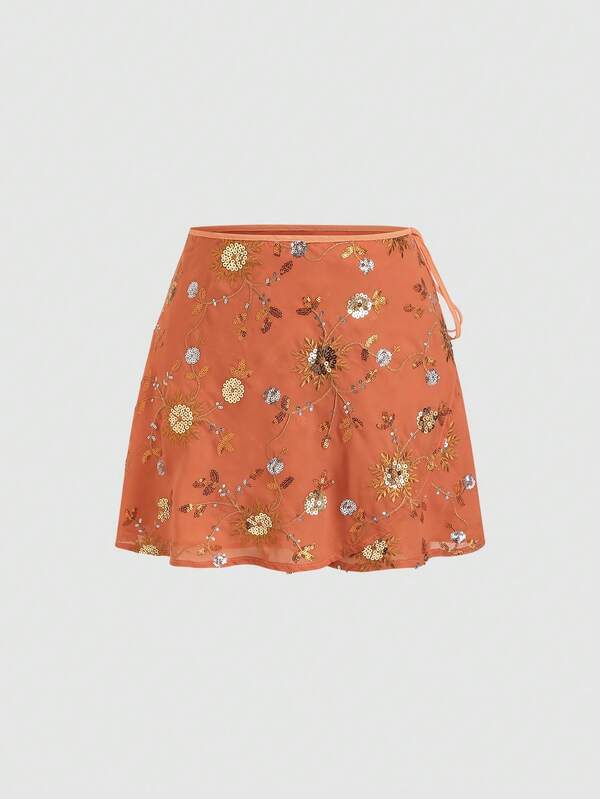 Olithes Women's New Embroidered Mesh Mini Skirt