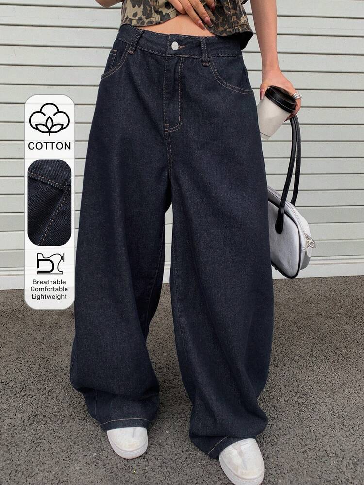 Women's Loose Fit Flared Jeans With Pockets, Casual City Style