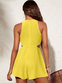 Travachic Women's Solid Color Sleeveless Cutout Waist Jumpsuit, Suitable For Vacation - Light Yellow - View 4