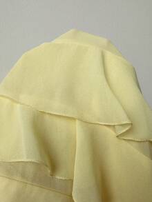 Aloruh 女士优雅浪漫3D立体花卉装饰荷叶边宽松迷你连衣裙 - 淡黃色 - 查看 11