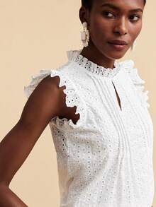 Travachic Woven Embroidered Mesh Elegant Sexy Casual Top For Women Golf White Summer - White - View 6
